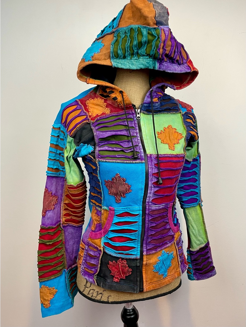 Y2K patchwork festival womens multicolour zip up hoodie medium